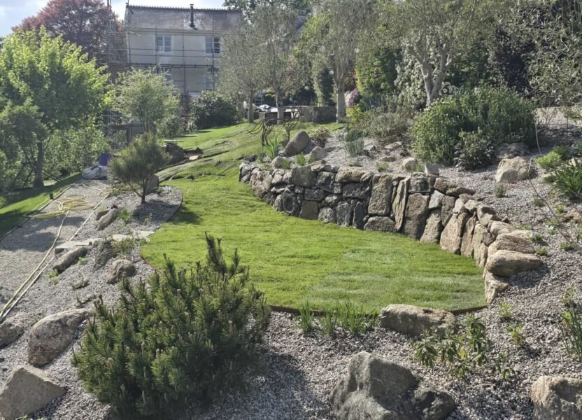 Completed garden with view of house