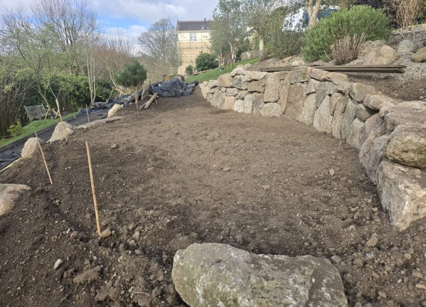Markers in the ground for the new lawn