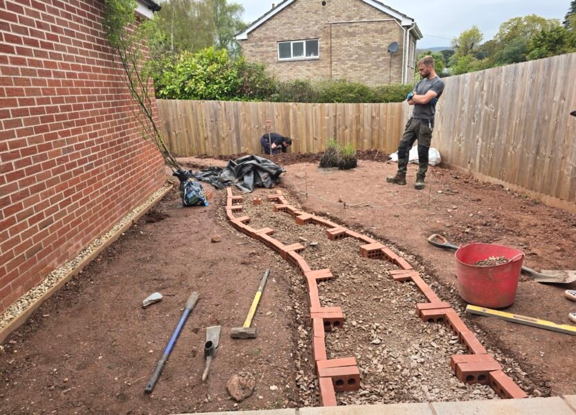 The team admiring the path in construction